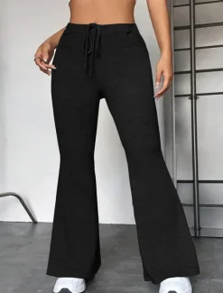 Online Women's Flare Leggings Fashion Streetwear Full Length High Waist Solid Color Pocket Elastic Drawstring Design High Cut Comfort Breathability Soft Micro-elastic Vacation Sports & Outdoor Street Black Women Pants