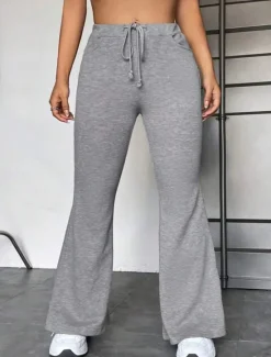 Online Women's Flare Leggings Fashion Streetwear Full Length High Waist Solid Color Pocket Elastic Drawstring Design High Cut Comfort Breathability Soft Micro-elastic Vacation Sports & Outdoor Street Black Women Pants