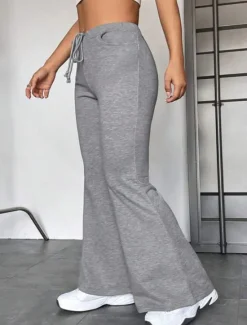 Online Women's Flare Leggings Fashion Streetwear Full Length High Waist Solid Color Pocket Elastic Drawstring Design High Cut Comfort Breathability Soft Micro-elastic Vacation Sports & Outdoor Street Black Women Pants