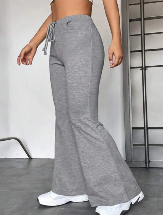 Online Women's Flare Leggings Fashion Streetwear Full Length High Waist Solid Color Pocket Elastic Drawstring Design High Cut Comfort Breathability Soft Micro-elastic Vacation Sports & Outdoor Street Black Women Pants