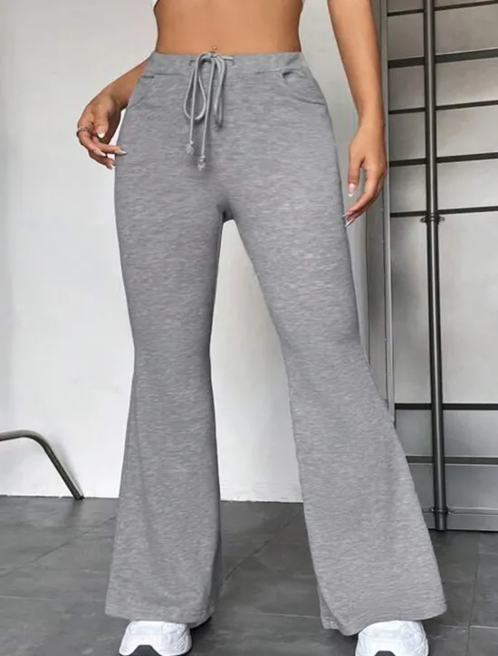 Online Women's Flare Leggings Fashion Streetwear Full Length High Waist Solid Color Pocket Elastic Drawstring Design High Cut Comfort Breathability Soft Micro-elastic Vacation Sports & Outdoor Street Black Women Pants
