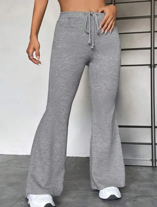 Online Women's Flare Leggings Fashion Streetwear Full Length High Waist Solid Color Pocket Elastic Drawstring Design High Cut Comfort Breathability Soft Micro-elastic Vacation Sports & Outdoor Street Black Women Pants