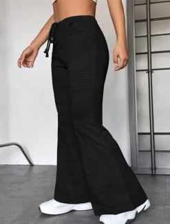 Online Women's Flare Leggings Fashion Streetwear Full Length High Waist Solid Color Pocket Elastic Drawstring Design High Cut Comfort Breathability Soft Micro-elastic Vacation Sports & Outdoor Street Black Women Pants