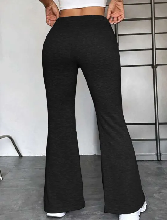 Online Women's Flare Leggings Fashion Streetwear Full Length High Waist Solid Color Pocket Elastic Drawstring Design High Cut Comfort Breathability Soft Micro-elastic Vacation Sports & Outdoor Street Black Women Pants