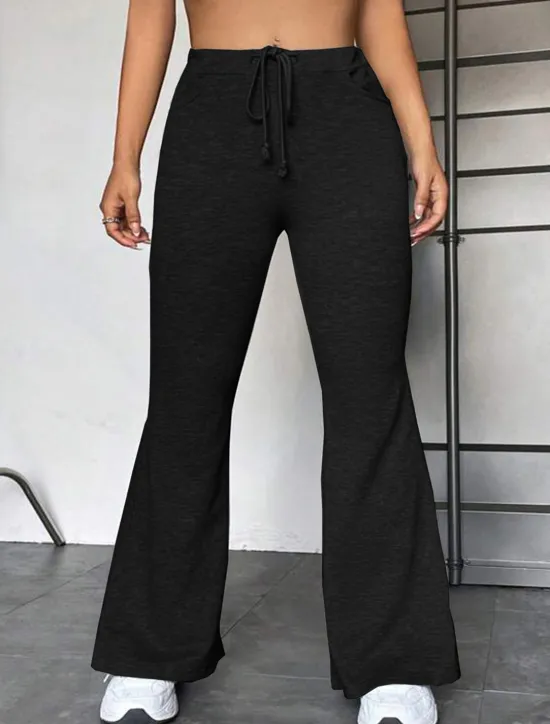 Online Women's Flare Leggings Fashion Streetwear Full Length High Waist Solid Color Pocket Elastic Drawstring Design High Cut Comfort Breathability Soft Micro-elastic Vacation Sports & Outdoor Street Black Women Pants