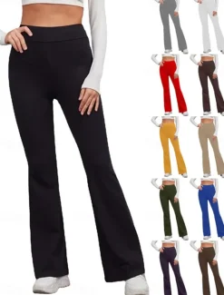Best Women's Flare Leggings Fashion Streetwear Simple Full Length High Waist Solid Color High Cut Comfort Breathable Comfortable Micro-elastic Outdoor Vacation Yoga off white Black Yellow Red Fall Winter Women Pants