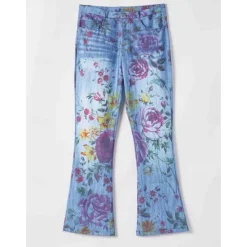 Best Women's Flared Pants Bell Bottom Pants Trousers Fashion Full Length Mid Waist Skull Flower / Floral Side Pockets Wide Leg Print Comfort Micro-elastic Halloween Weekend Navy-blue Rainbow Sky Blue And Women Leggings