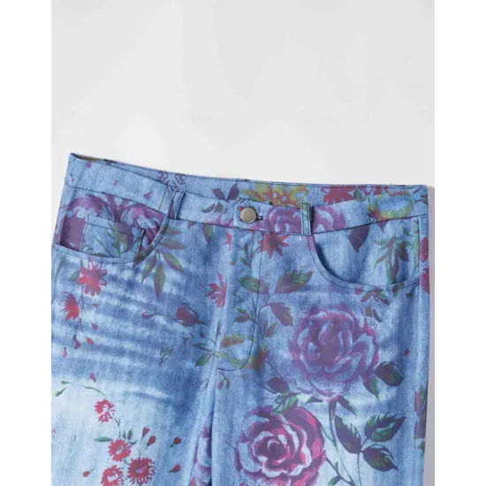 Best Women's Flared Pants Bell Bottom Pants Trousers Fashion Full Length Mid Waist Skull Flower / Floral Side Pockets Wide Leg Print Comfort Micro-elastic Halloween Weekend Navy-blue Rainbow Sky Blue And Women Leggings
