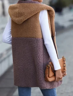 Best Women's Fleece Jacket Fleece Vest Teddy Coat Warm Breathable Patchwork Pocket Fleece Lined Casual Color Block Vacation Street Daily Wear Going out Open Front Regular Hoodie Regular Fit Sleeveless Women Jackets|Vest