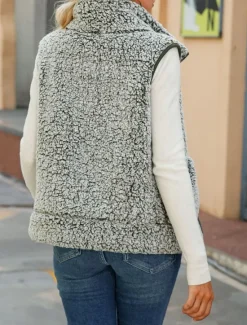 Discount Women's Fleece Jacket Fleece Vest Teddy Coat Warm Breathable Zipper Pocket Fleece Lined Casual Plain Vacation Street Daily Wear Going out Zipper Regular Stand Collar Regular Fit Sleeveless Outerwear Women Vest