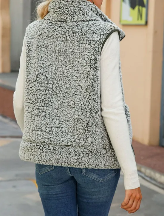 Discount Women's Fleece Jacket Fleece Vest Teddy Coat Warm Breathable Zipper Pocket Fleece Lined Casual Plain Vacation Street Daily Wear Going out Zipper Regular Stand Collar Regular Fit Sleeveless Outerwear Women Vest