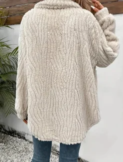 Online Women's Fleece Jacket Teddy Coat Warm Breathable Buttons Pocket Casual Plain Vacation Street Daily Wear Going out Cardigan Turndown Regular Fit Long Sleeve Outerwear Fall Winter Women Blazers & Suits