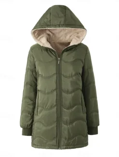 Outlet Women's Fleece Jacket Teddy Coat Hoodie Jacket Warm Breathable Zipper Pocket Fleece Lined Casual Plain Vacation Street Daily Wear Going out Zipper Regular Hoodie Regular Fit Long Sleeve Outerwear Women Puffers & Parka|Jackets