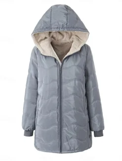 Outlet Women's Fleece Jacket Teddy Coat Hoodie Jacket Warm Breathable Zipper Pocket Fleece Lined Casual Plain Vacation Street Daily Wear Going out Zipper Regular Hoodie Regular Fit Long Sleeve Outerwear Women Puffers & Parka|Jackets
