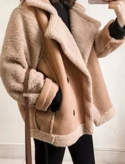 Hot Women's Fleece Jacket Teddy Coat Hoodie Jacket Warm Breathable Buttons Pocket Fleece Lined Casual Plain Vacation Street Daily Wear Going out Single Breasted Regular Turndown Regular Fit Long Sleeve Women Puffers & Parka|Jackets