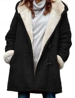 Sale Women's Fleece Jacket Teddy Coat Warm Breathable Pocket Fleece Lined Casual Plain Vacation Street Daily Wear Going out Single Breasted Regular Hoodie Regular Fit Long Sleeve Outerwear Black Brown Women Puffers & Parka