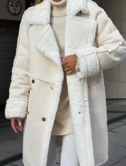 Online Women's Fleece Jacket Teddy Coat Warm Breathable Pocket Fleece Lined Casual Plain Vacation Street Daily Wear Going out Single Breasted Regular Turndown Regular Fit Long Sleeve Outerwear White Khaki Women Puffers & Parka