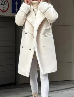 Online Women's Fleece Jacket Teddy Coat Warm Breathable Pocket Fleece Lined Casual Plain Vacation Street Daily Wear Going out Single Breasted Regular Turndown Regular Fit Long Sleeve Outerwear White Khaki Women Puffers & Parka