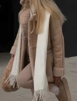Online Women's Fleece Jacket Teddy Coat Warm Breathable Pocket Fleece Lined Casual Plain Vacation Street Daily Wear Going out Single Breasted Regular Turndown Regular Fit Long Sleeve Outerwear White Khaki Women Puffers & Parka