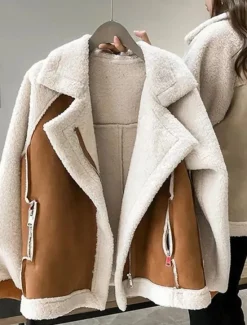 Best Women's Fleece Jacket Teddy Coat Warm Breathable Zipper Pocket Fleece Lined Casual Plain Vacation Street Daily Wear Going out Zipper Regular Turndown Regular Fit Long Sleeve Outerwear Brown Khaki Women Puffers & Parka