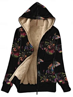Sale Women's Fleece Jacket Teddy Coat Hoodie Jacket Warm Breathable Zipper Pocket Fleece Lined Casual Butterfly Vacation Street Daily Wear Going out Zipper Regular Hoodie Regular Fit Long Sleeve Outerwear Women Jackets|Fleece-Lined Jackets