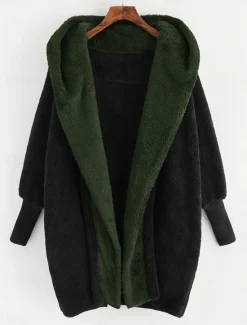 Outlet Women's Fleece Jacket Teddy Coat Hoodie Jacket Warm Breathable Fleece Lined Casual Plain Vacation Street Daily Wear Going out Open Front Regular Hoodie Regular Fit Long Sleeve Outerwear White Green Women Jackets