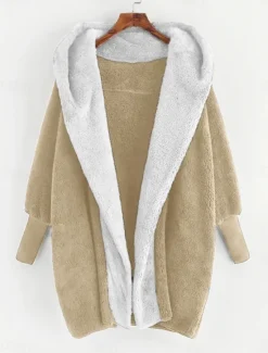 Outlet Women's Fleece Jacket Teddy Coat Hoodie Jacket Warm Breathable Fleece Lined Casual Plain Vacation Street Daily Wear Going out Open Front Regular Hoodie Regular Fit Long Sleeve Outerwear White Green Women Jackets
