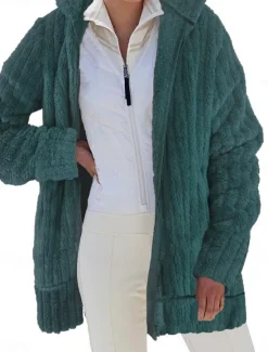 Clearance Women's Fleece Jacket Teddy Coat Hoodie Jacket Warm Breathable Zipper Pocket Fleece Lined Casual Plain Vacation Street Daily Wear Going out Zipper Regular Hoodie Regular Fit Long Sleeve Outerwear Women Jackets