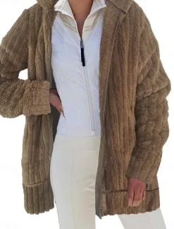 Clearance Women's Fleece Jacket Teddy Coat Hoodie Jacket Warm Breathable Zipper Pocket Fleece Lined Casual Plain Vacation Street Daily Wear Going out Zipper Regular Hoodie Regular Fit Long Sleeve Outerwear Women Jackets