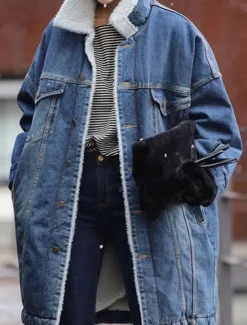 New Women's Fleece Jacket Teddy Coat Denim Jacket Warm Breathable Pocket Fleece Lined Casual Plain Vacation Street Daily Wear Going out Single Breasted Long Turndown Regular Fit Long Sleeve Outerwear Women Jackets|Puffers & Parka