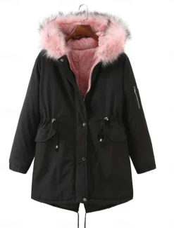New Women's Fleece Jacket Teddy Coat Hoodie Jacket Warm Breathable Zipper Pocket Fleece Lined Casual Plain Vacation Street Daily Wear Going out Zipper Regular Hoodie Regular Fit Long Sleeve Outerwear Women Puffers & Parka|Jackets