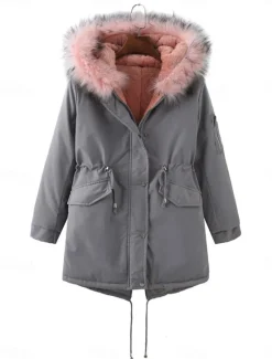 New Women's Fleece Jacket Teddy Coat Hoodie Jacket Warm Breathable Zipper Pocket Fleece Lined Casual Plain Vacation Street Daily Wear Going out Zipper Regular Hoodie Regular Fit Long Sleeve Outerwear Women Puffers & Parka|Jackets