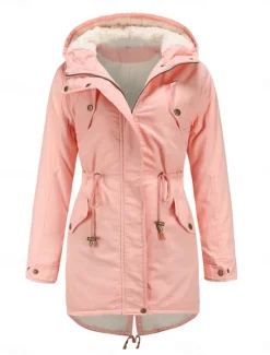 Outlet Women's Fleece Jacket Teddy Coat Hoodie Jacket Warm Breathable Zipper Pocket Fleece Lined Casual Plain Vacation Street Daily Wear Going out Zipper Regular Hoodie Regular Fit Long Sleeve Outerwear Women Puffers & Parka|Jackets