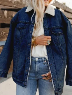 Clearance Women's Fleece Jacket Teddy Coat Denim Jacket Warm Breathable Pocket Fleece Lined Casual Plain Vacation Street Daily Wear Going out Single Breasted Regular Turndown Regular Fit Long Sleeve Outerwear Women Jackets