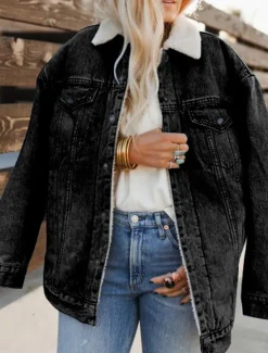 Clearance Women's Fleece Jacket Teddy Coat Denim Jacket Warm Breathable Pocket Fleece Lined Casual Plain Vacation Street Daily Wear Going out Single Breasted Regular Turndown Regular Fit Long Sleeve Outerwear Women Jackets