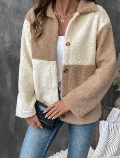 Discount Women's Fleece Jacket Teddy Coat Warm Breathable Buttons Pocket Fleece Lined Casual Plain Vacation Street Daily Wear Going out Single Breasted Regular Turndown Regular Fit Long Sleeve Outerwear Women Jackets