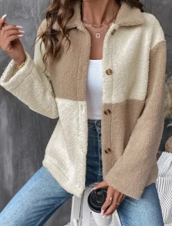 Discount Women's Fleece Jacket Teddy Coat Warm Breathable Buttons Pocket Fleece Lined Casual Plain Vacation Street Daily Wear Going out Single Breasted Regular Turndown Regular Fit Long Sleeve Outerwear Women Jackets