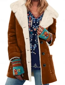 Hot Women's Fleece Jacket Teddy Coat Warm Breathable Buttons Pocket Fleece Lined Casual Plain Vacation Street Daily Wear Going out Single Breasted Regular Turndown Regular Fit Long Sleeve Outerwear Black Women Puffers & Parka