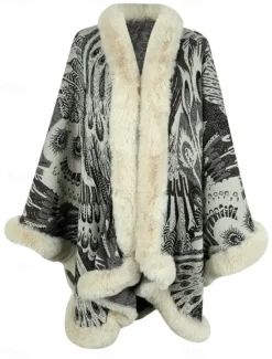 Hot Women's Fleece Jacket Teddy Coat Cloak / Capes Warm Breathable Patchwork Faux Fur Trim Fleece Lined Casual Color Block Vacation Street Daily Wear Going out Open Front Regular Collarless Regular Fit Women Coats & Trench Coats