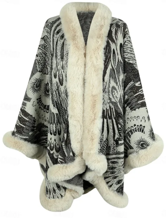 Hot Women's Fleece Jacket Teddy Coat Cloak / Capes Warm Breathable Patchwork Faux Fur Trim Fleece Lined Casual Color Block Vacation Street Daily Wear Going out Open Front Regular Collarless Regular Fit Women Coats & Trench Coats