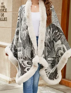 Hot Women's Fleece Jacket Teddy Coat Cloak / Capes Warm Breathable Patchwork Faux Fur Trim Fleece Lined Casual Color Block Vacation Street Daily Wear Going out Open Front Regular Collarless Regular Fit Women Coats & Trench Coats
