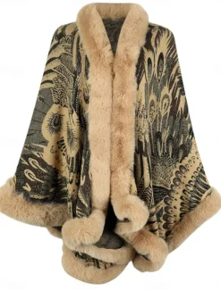 Hot Women's Fleece Jacket Teddy Coat Cloak / Capes Warm Breathable Patchwork Faux Fur Trim Fleece Lined Casual Color Block Vacation Street Daily Wear Going out Open Front Regular Collarless Regular Fit Women Coats & Trench Coats