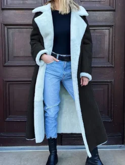 Sale Women's Fleece Jacket Teddy Coat Warm Breathable Pocket Fleece Lined Casual Plain Vacation Street Daily Wear Going out Open Front Long Turndown Regular Fit Long Sleeve Outerwear Black Camel Green Women Furs & Leathers