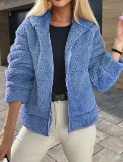 Outlet Women's Fleece Jacket Teddy Coat Hoodie Jacket Warm Breathable Zipper Fleece Lined Casual Plain Vacation Street Daily Wear Going out Zipper Short Hoodie Regular Fit Long Sleeve Outerwear White Blue Women Jackets