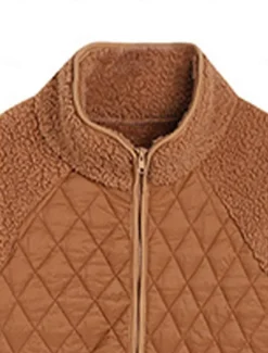 Discount Women's Fleece Jacket Warm Zipper Fashion Modern Casual Plain Work Daily Wear Zipper Short Stand Collar Loose Fit Long Sleeve Outerwear Black White Red Fall Winter Women Puffers & Parka