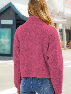 Discount Women's Fleece Jacket Warm Zipper Fashion Modern Casual Plain Work Daily Wear Zipper Short Stand Collar Loose Fit Long Sleeve Outerwear Black White Red Fall Winter Women Puffers & Parka