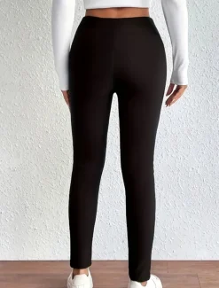 Discount Women's Fleece Pants Slacks Leggings Streetwear Casual Full Length Natural Plain Elastic Waist Thermal Warm Outdoor Weekend Wine Black White Army Green Winter Regular Fit Women Leggings