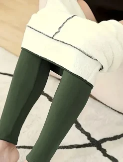 Discount Women's Fleece Pants Slacks Leggings Streetwear Casual Full Length Natural Plain Elastic Waist Thermal Warm Outdoor Weekend Wine Black White Army Green Winter Regular Fit Women Leggings
