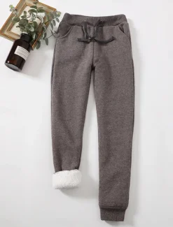 Online Women's Fleece Pants Sweatpants Pants Trousers Active Streetwear Casual Full Length High Waist Plain Pocket Drawstring Elastic Waist Thermal Warm Breathability Soft Micro-elastic Outdoor Street Sport Women Pants