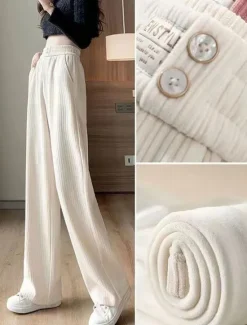 Sale Women's Fleece Pants Wide Leg Pants Trousers Full Length Baggy Micro-elastic High Waist Fashion Streetwear Outdoor Street Black White S M Fall Winter Women Pants